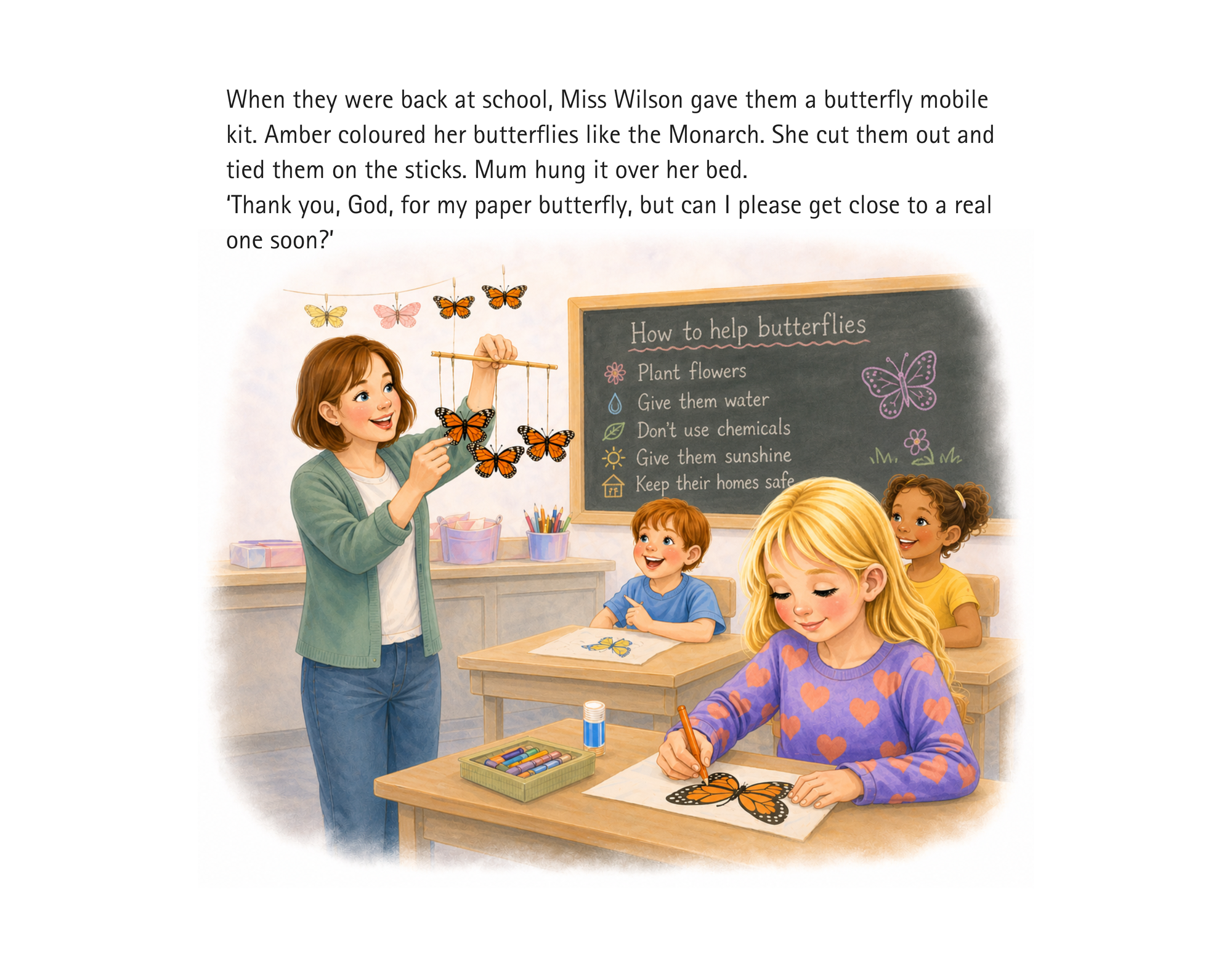 Inside page preview from Amber's Butterfly showing a classroom butterfly activity